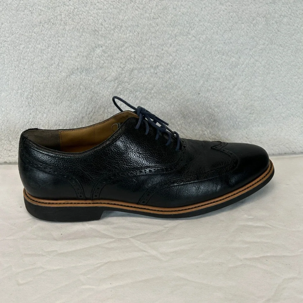 Cole Haan Mens Black Pebbled Leather Wingtip Oxford Dress Shoes Size 13